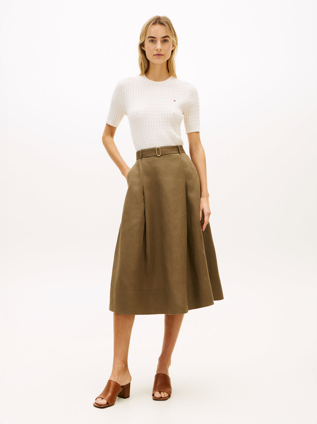 LINEN UTILITY MIDI SKIRT