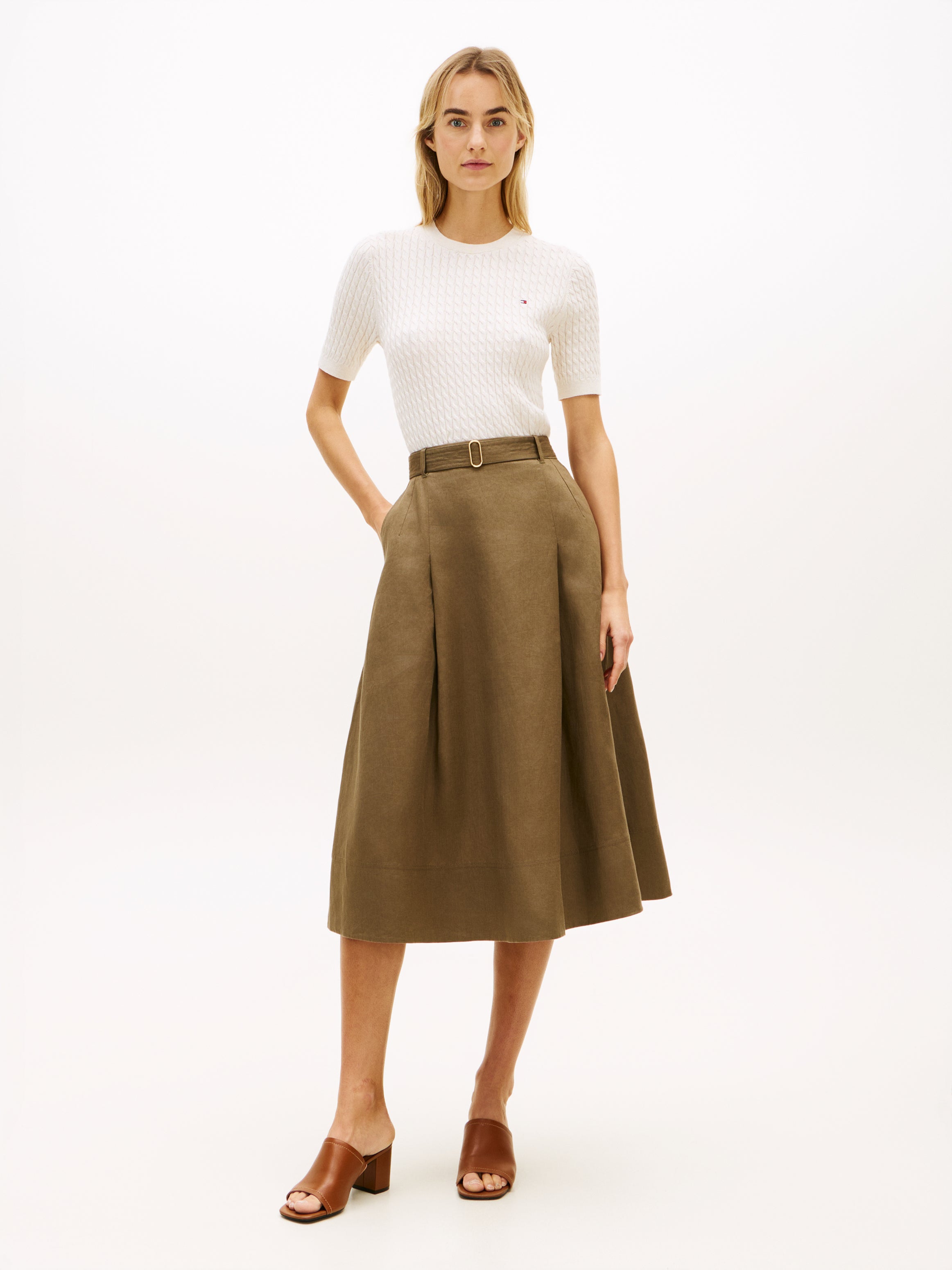 LINEN UTILITY MIDI SKIRT