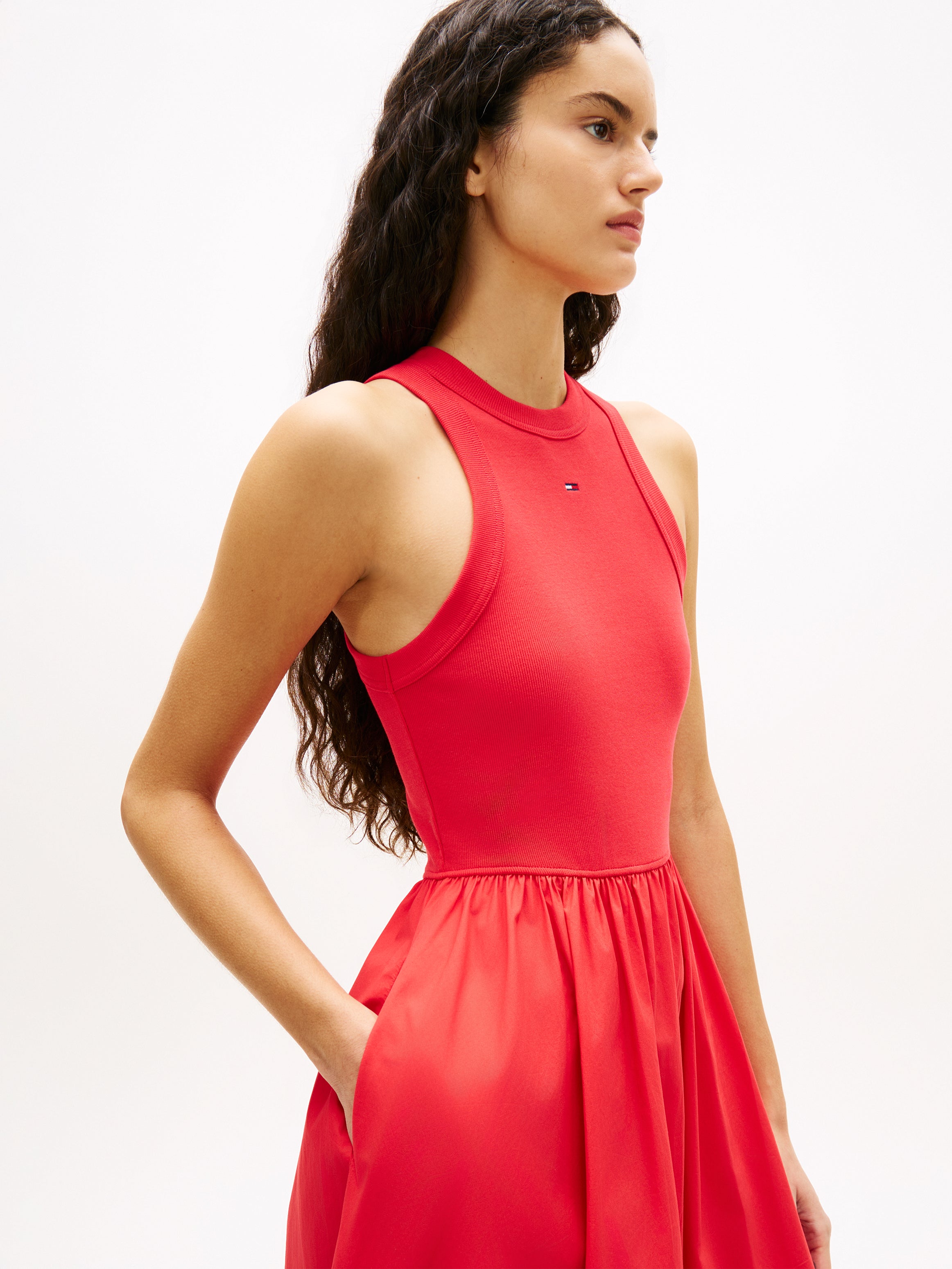 Slim Poplin Tank Top Maxi Dress