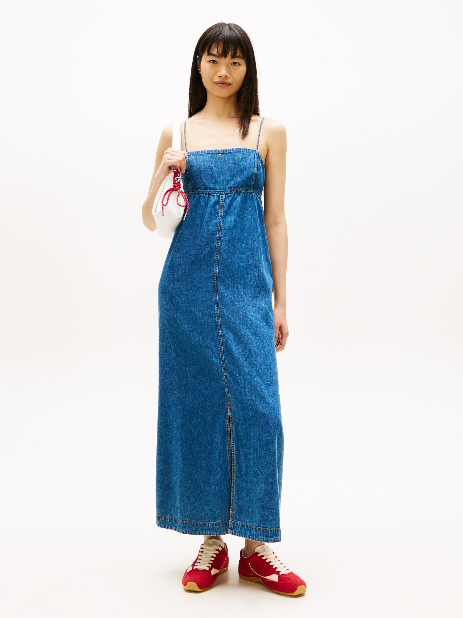 Chambray Spaghetti Strap Slim Maxi Dress