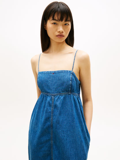 Chambray Spaghetti Strap Slim Maxi Dress