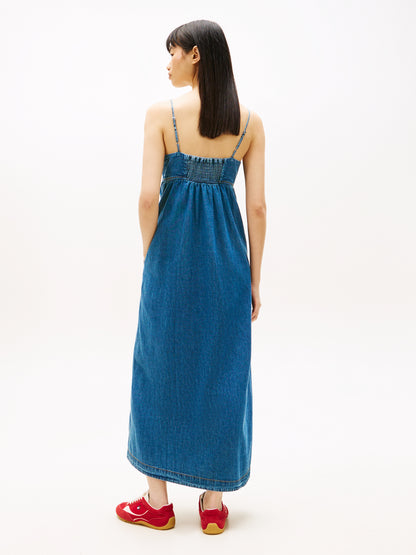 Chambray Spaghetti Strap Slim Maxi Dress