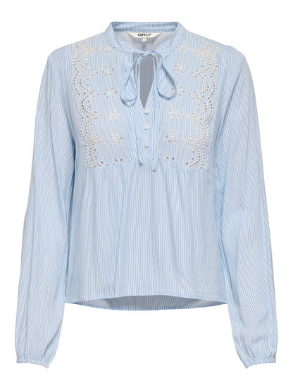 ONLLENNYO LS EMBROID V-NECK TOP NOOS WVN