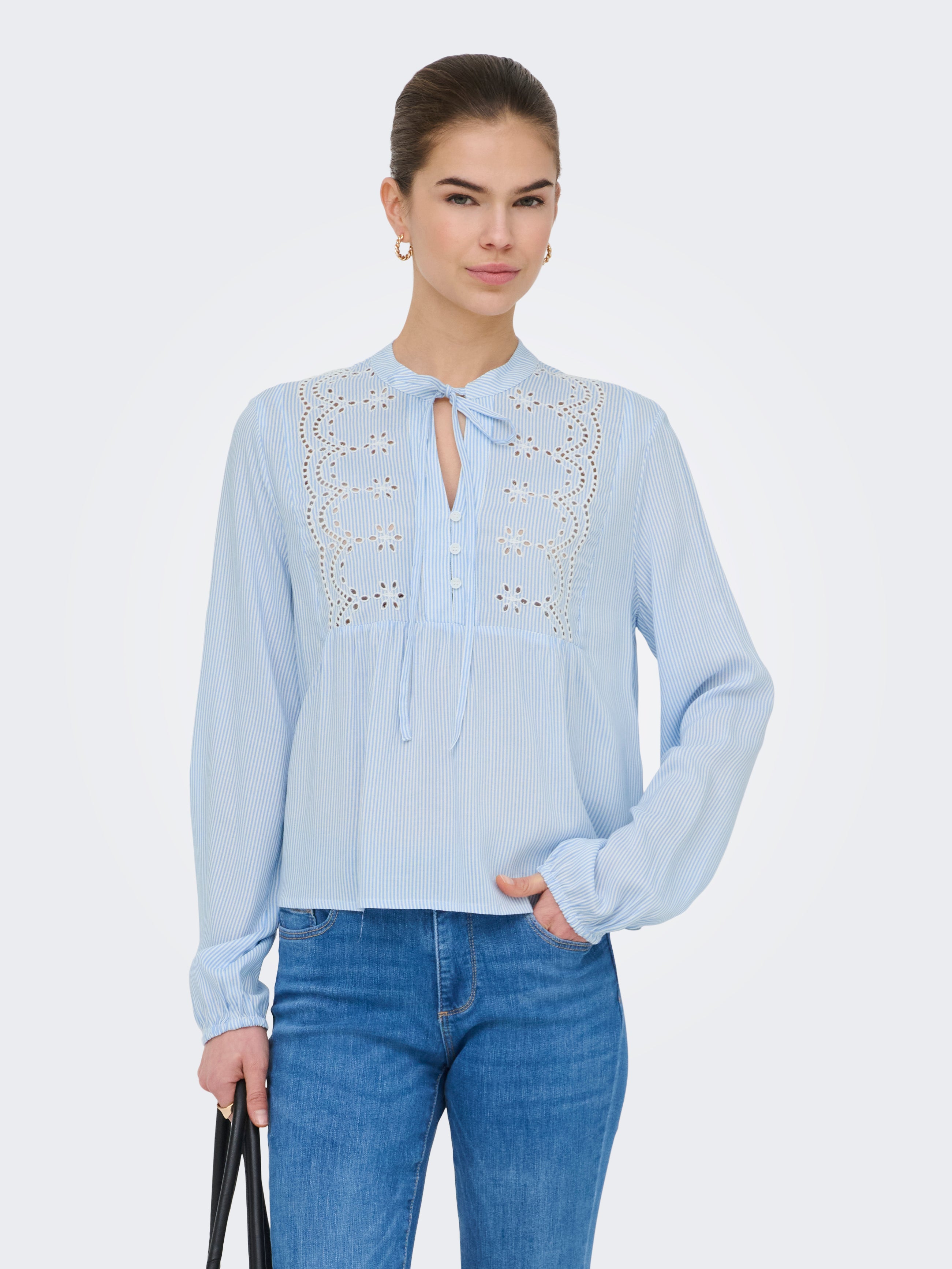 ONLLENNYO LS EMBROID V-NECK TOP NOOS WVN