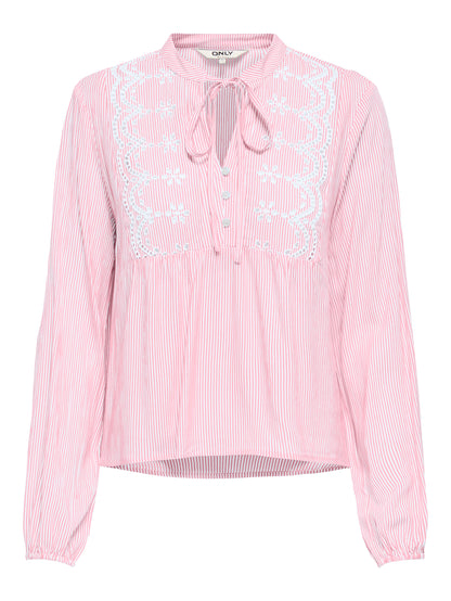 ONLLENNYO LS EMBROID V-NECK TOP NOOS WVN