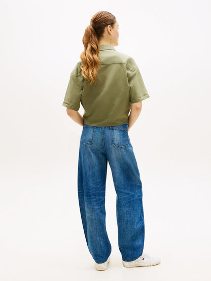Relaxed Fit Linen Blend Tie Front Shirt
