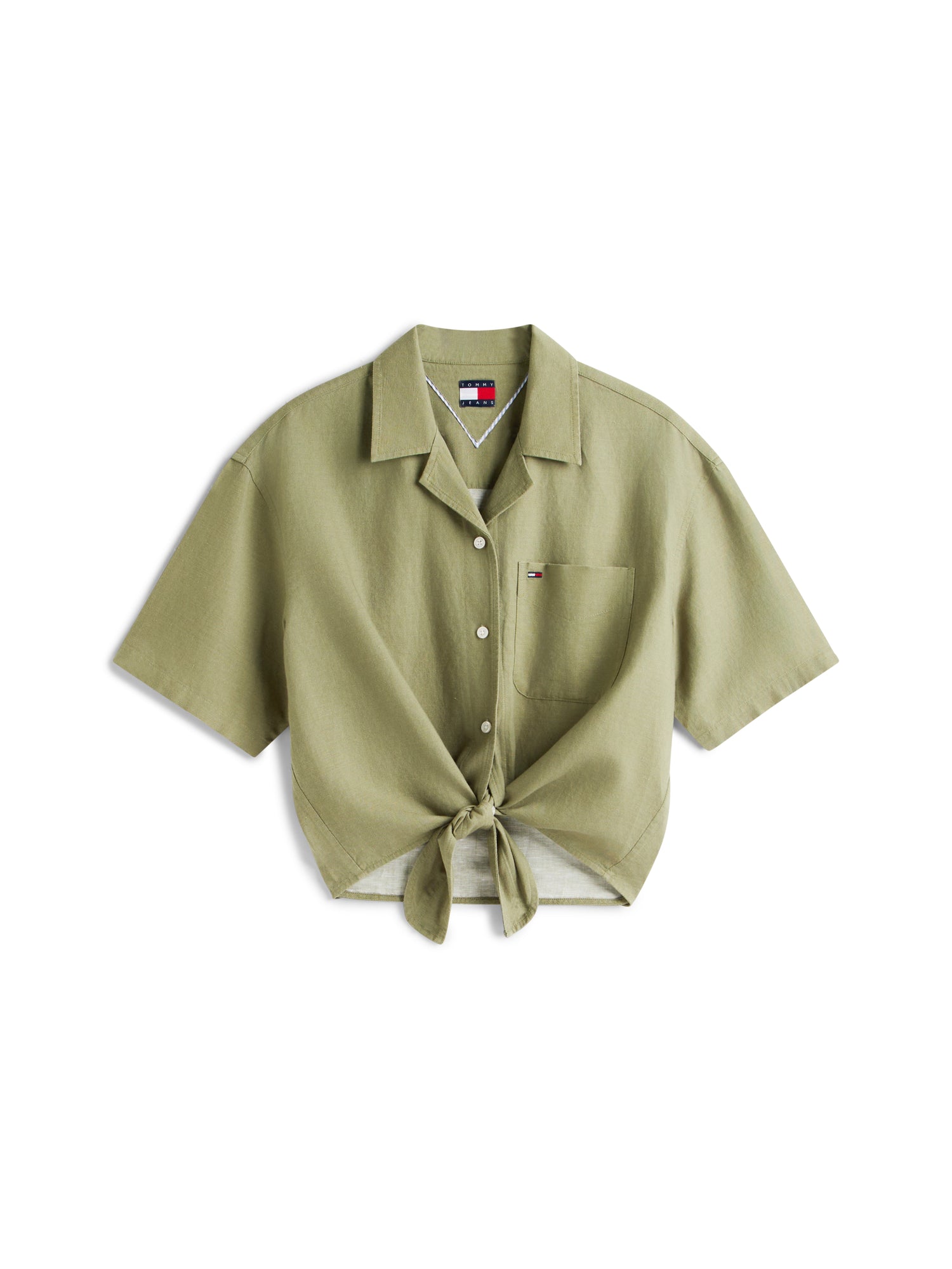 Relaxed Fit Linen Blend Tie Front Shirt
