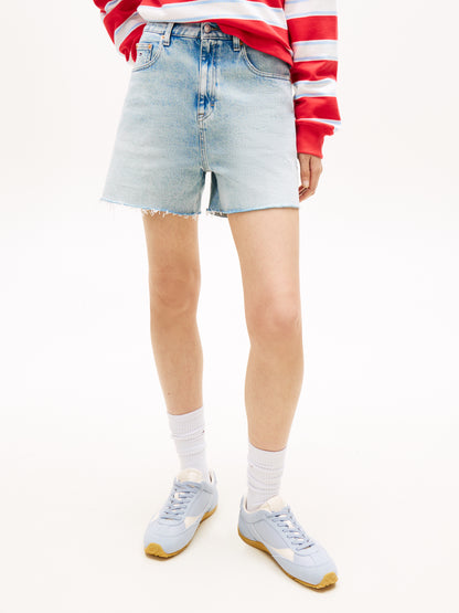 Faded Straight Leg Mom Denim Shorts
