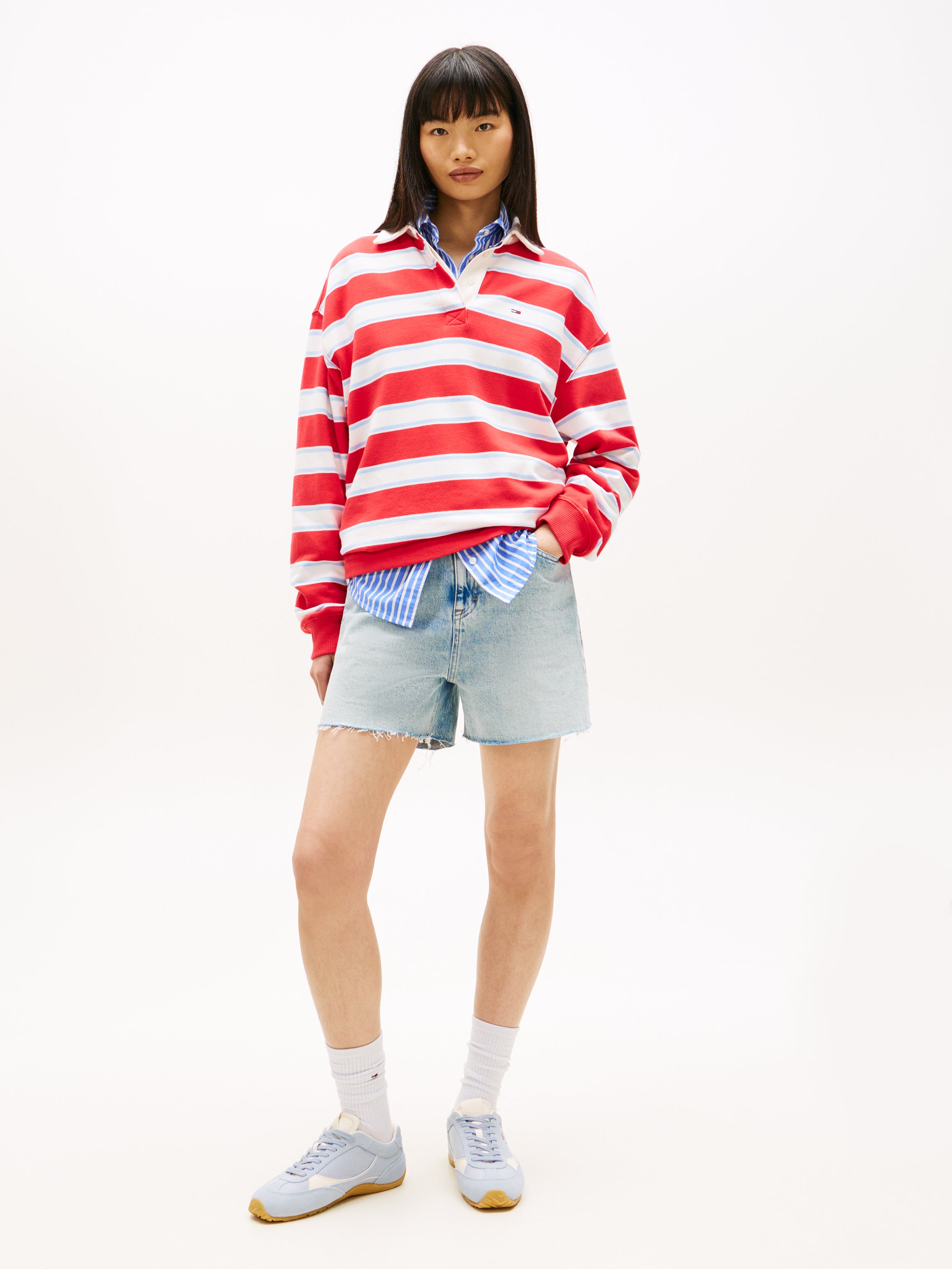 Faded Straight Leg Mom Denim Shorts
