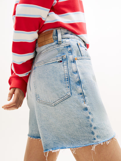 Faded Straight Leg Mom Denim Shorts