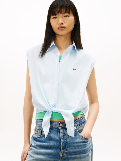 Relaxed Fit Sleeveless Tie Front Shirt
