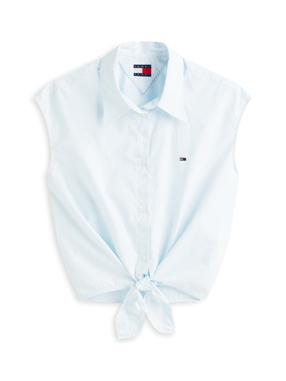 Relaxed Fit Sleeveless Tie Front Shirt