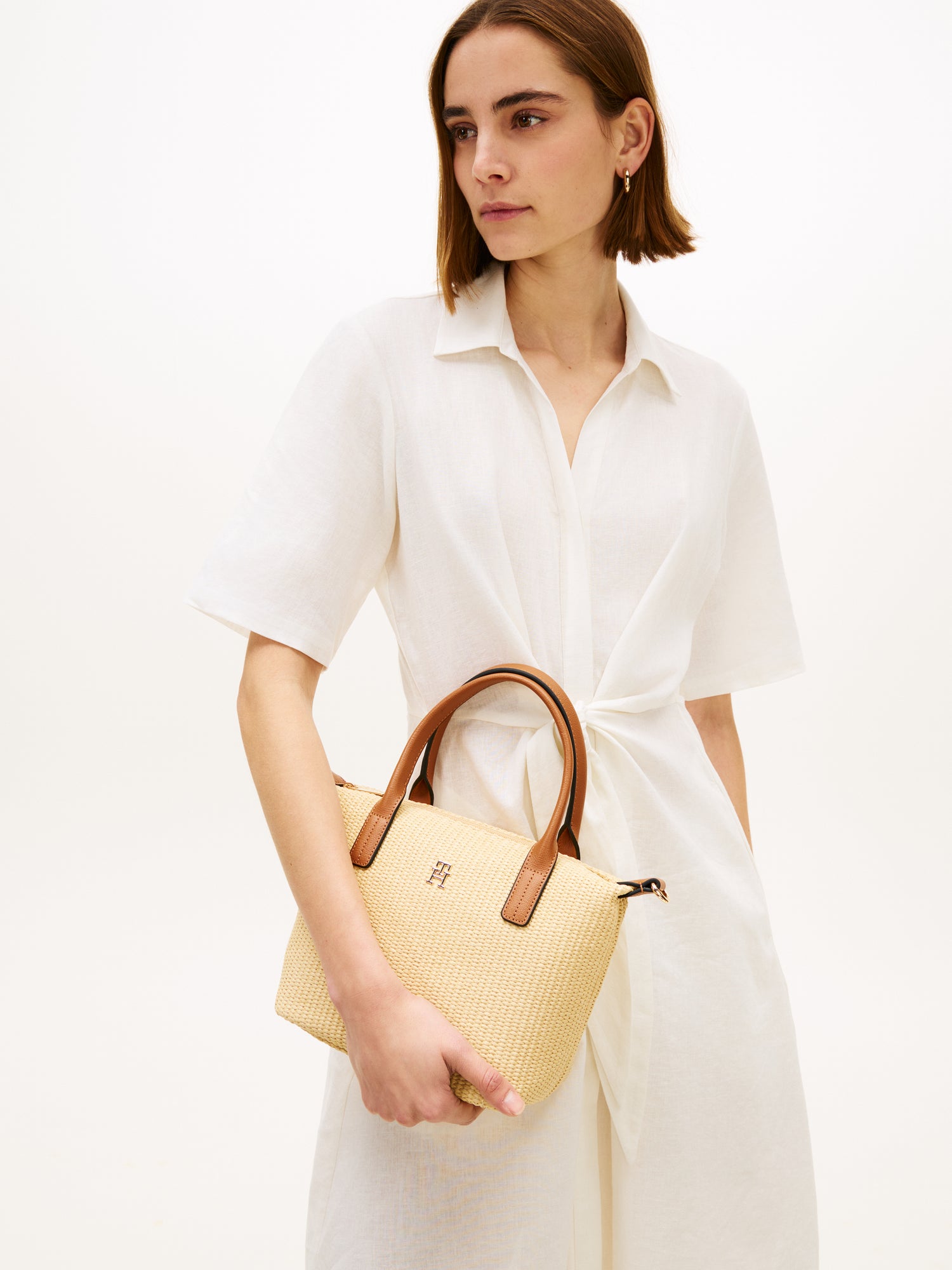 Raffia Crossbody Tote Bag