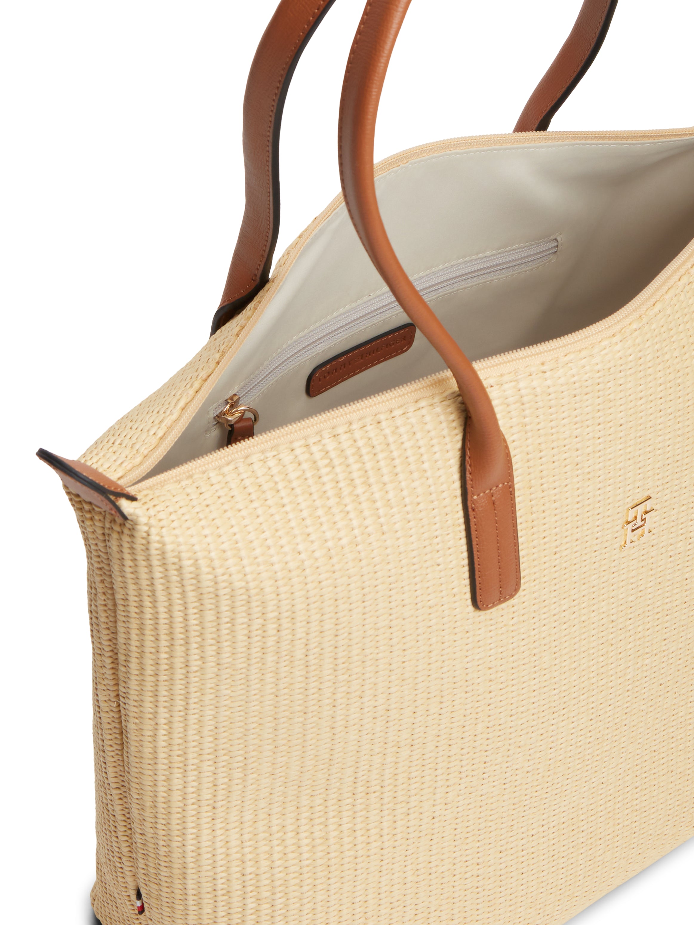 TH Monogram Raffia Tote Bag