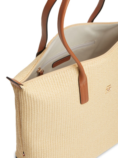 TH Monogram Raffia Tote Bag