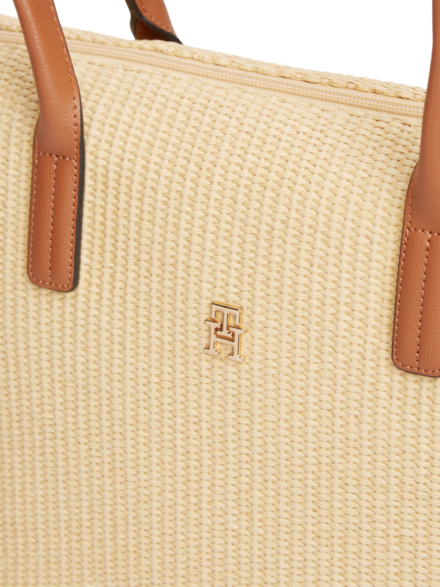TH Monogram Raffia Tote Bag