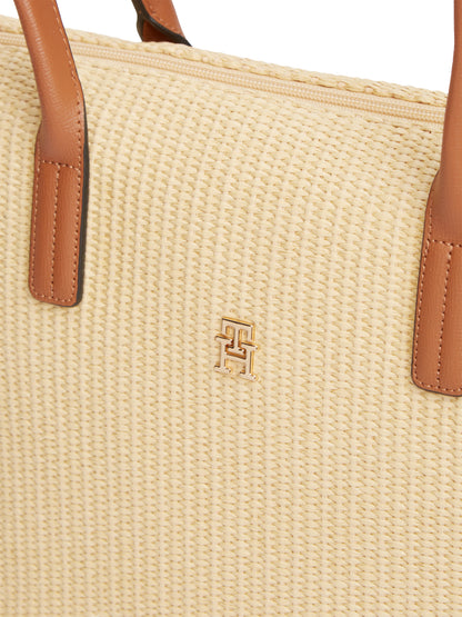 TH Monogram Raffia Tote Bag