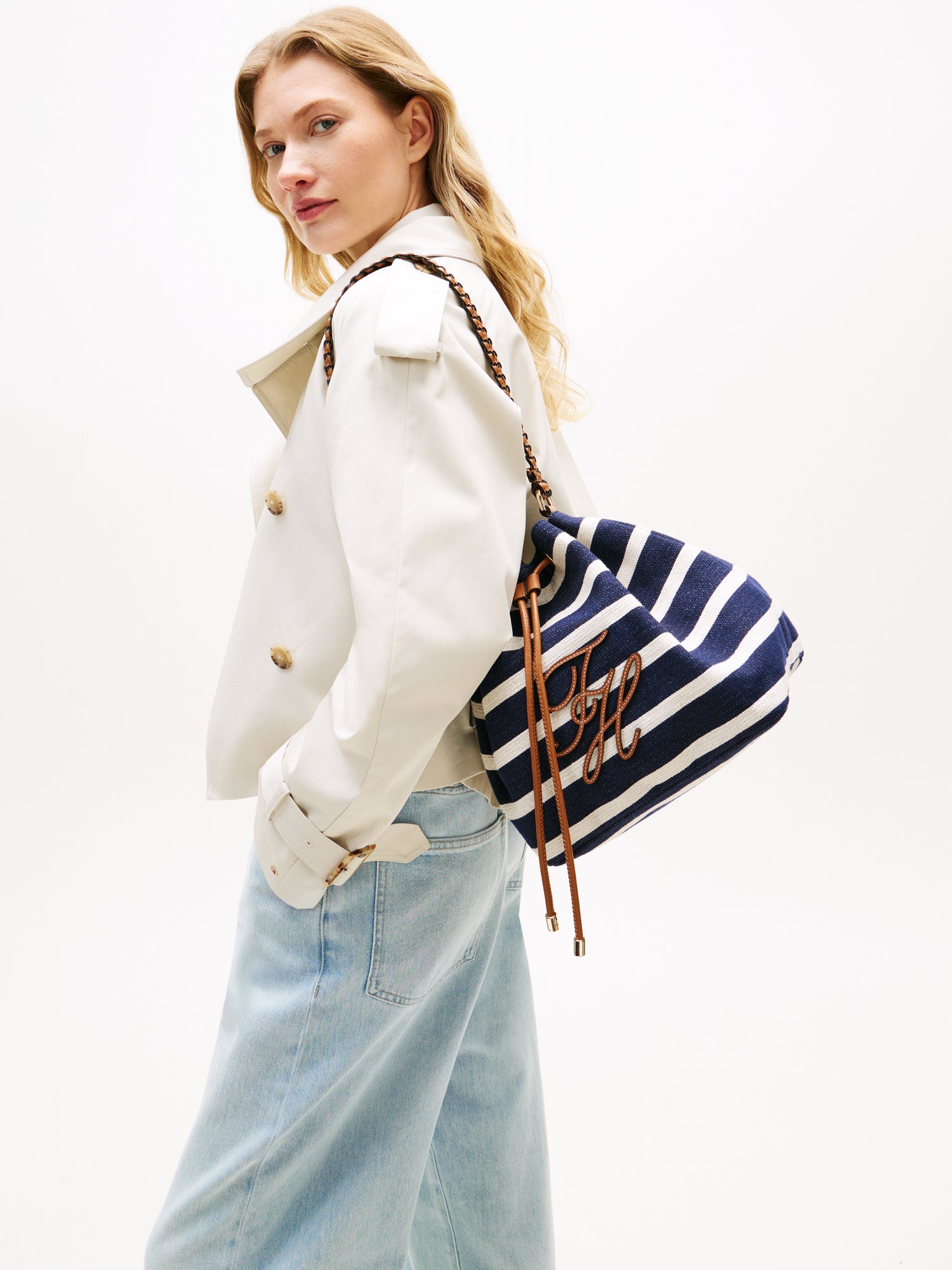 Stripe Logo Adjustable Bucket Bag