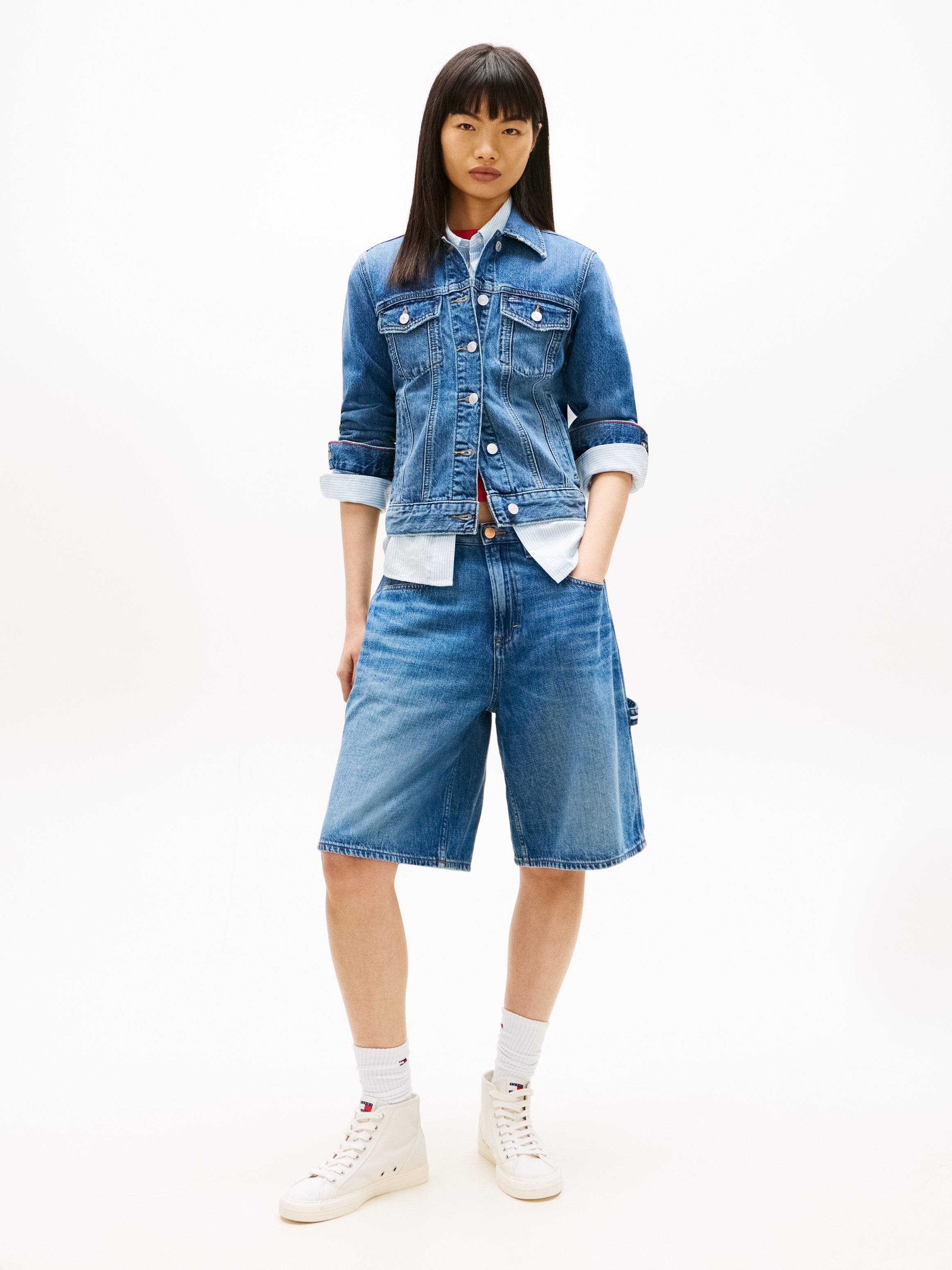 Relaxed Distressed Denim Trucker Jacket