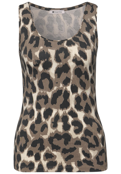 Basic Top mit Rundhals im Leo-Muster
