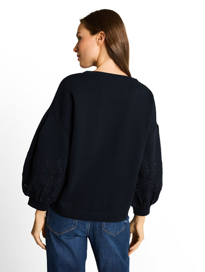 Boxy Sweatshirt mit Lochstickerei