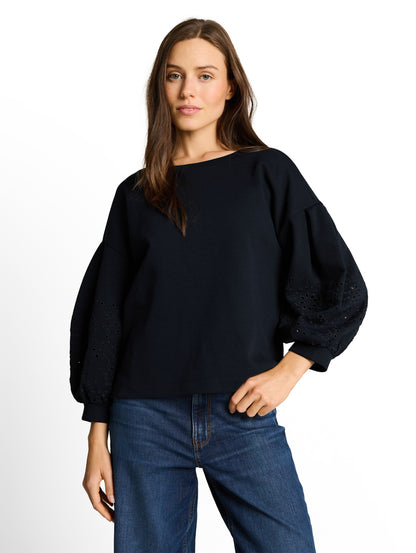 Boxy Sweatshirt mit Lochstickerei