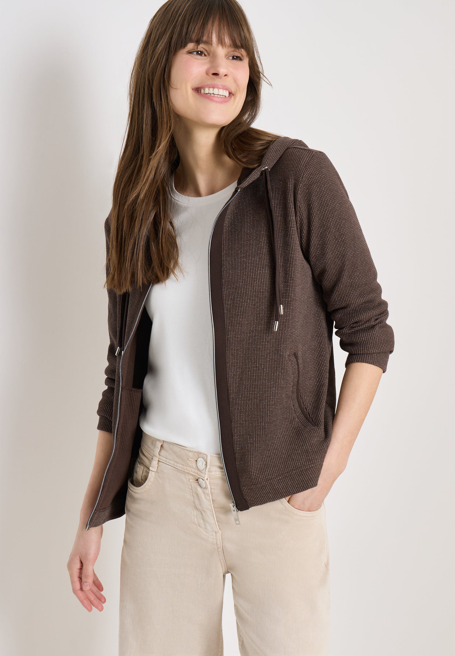 Langarm Jacke mit Kapuze und Taschen