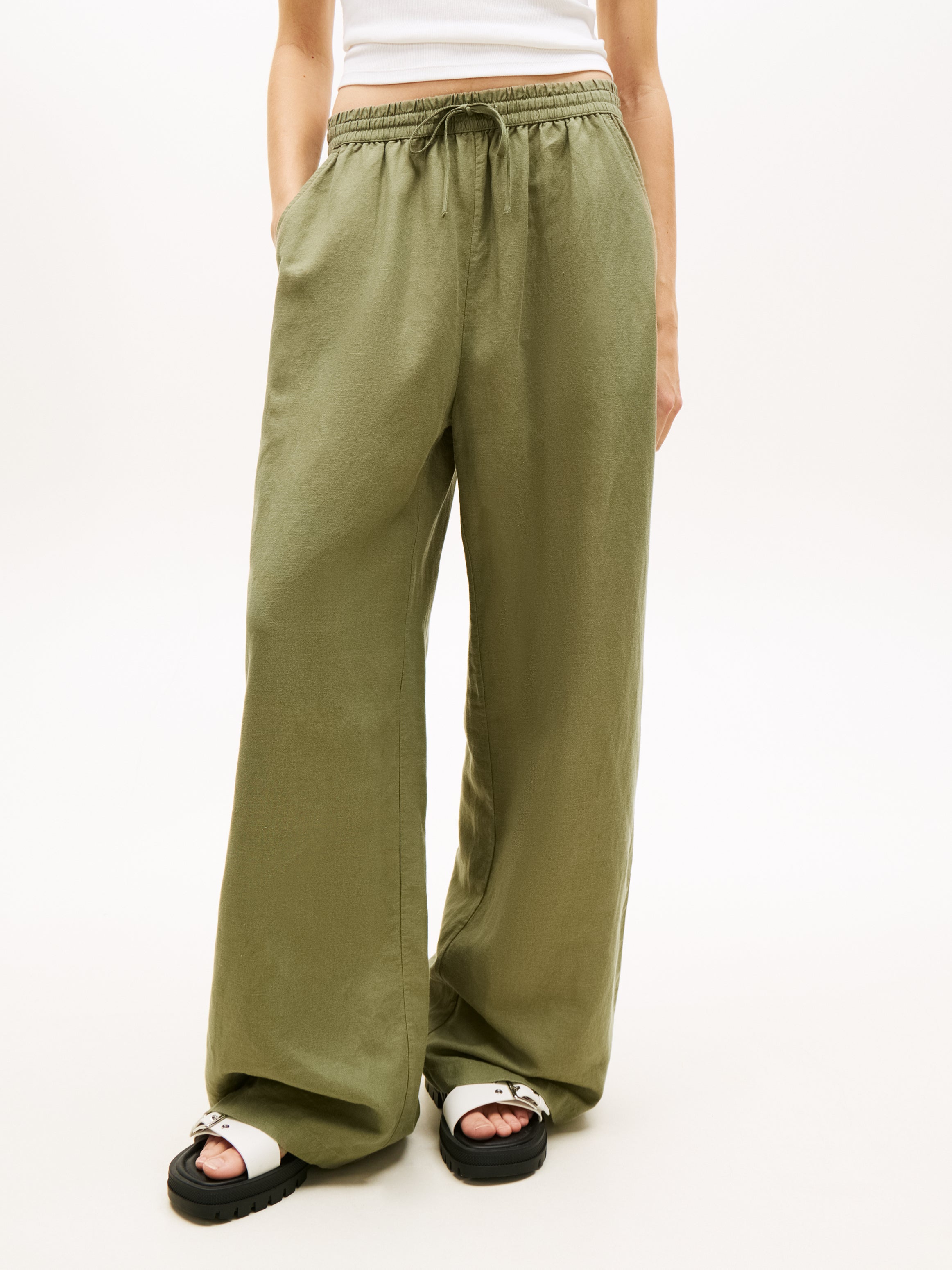 Loose Linen Blend Drawstring Trousers