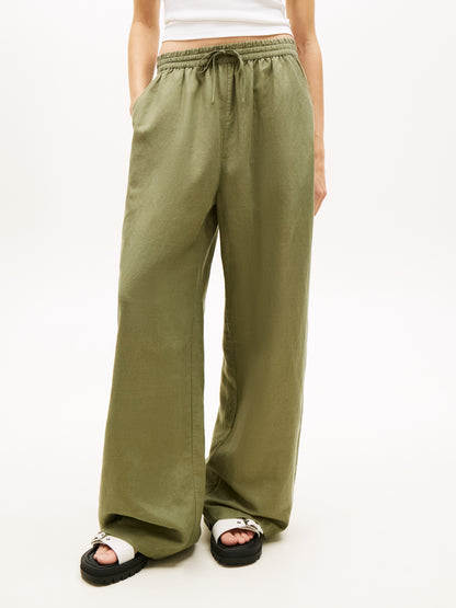 Loose Linen Blend Drawstring Trousers