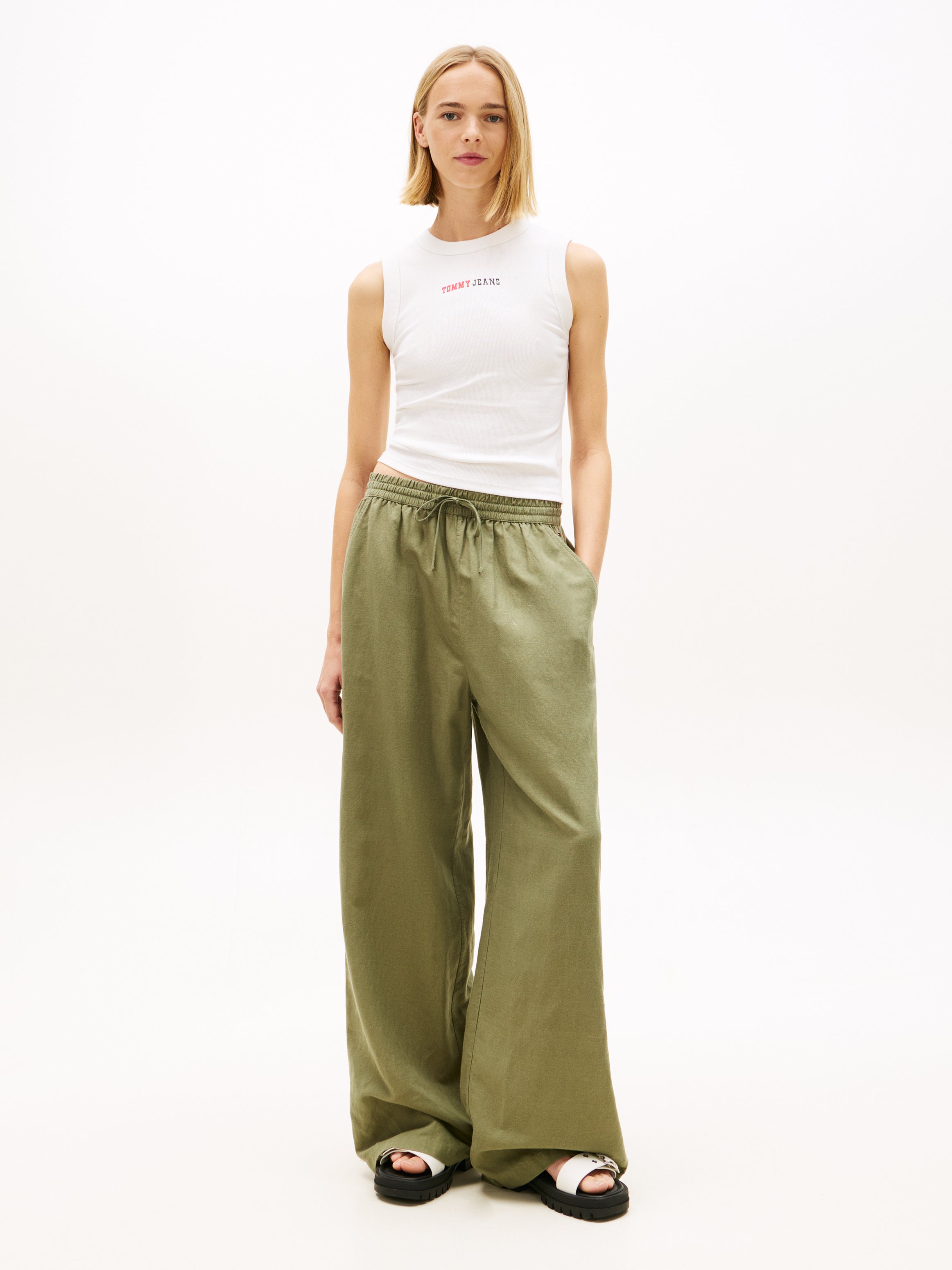 Loose Linen Blend Drawstring Trousers