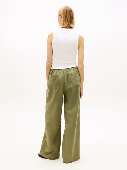 Loose Linen Blend Drawstring Trousers