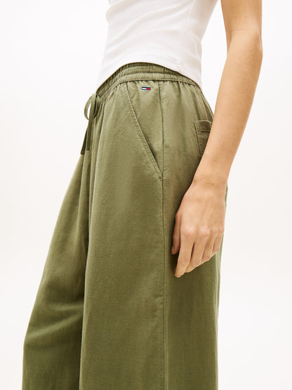 Loose Linen Blend Drawstring Trousers