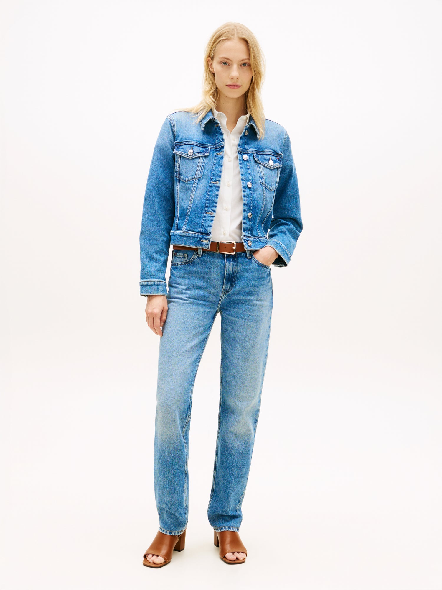 Flag Embroidery Slim Denim Jacket