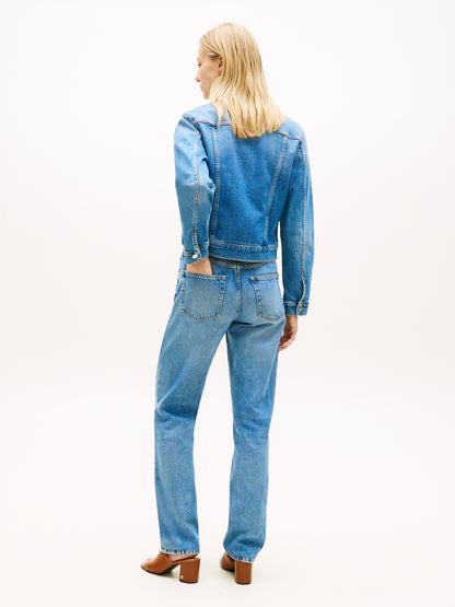 Flag Embroidery Slim Denim Jacket