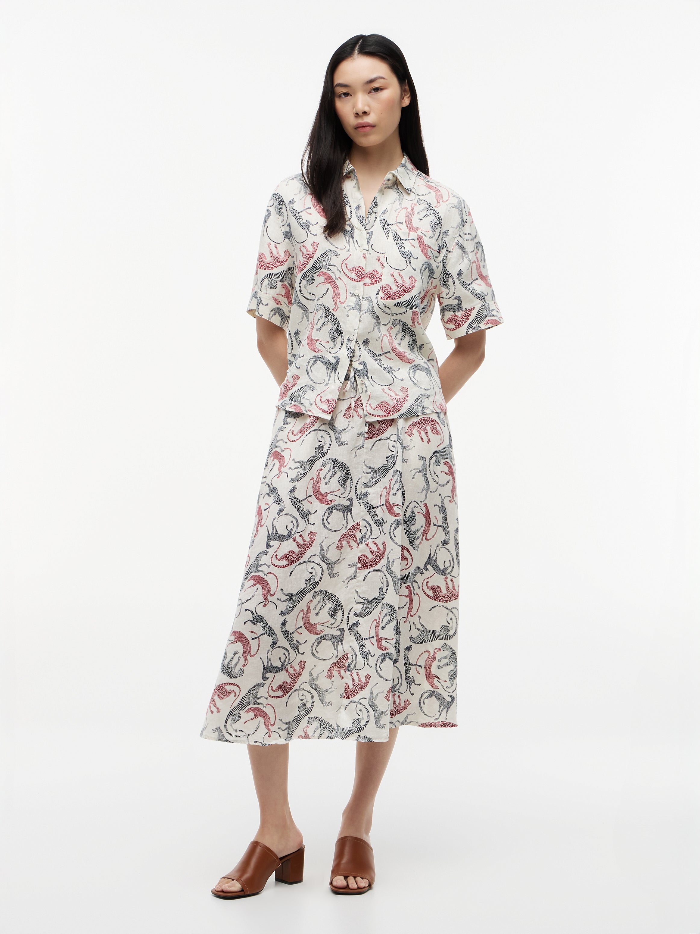 Pure Linen A-Line Midi Skirt