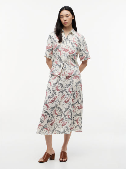 Pure Linen A-Line Midi Skirt
