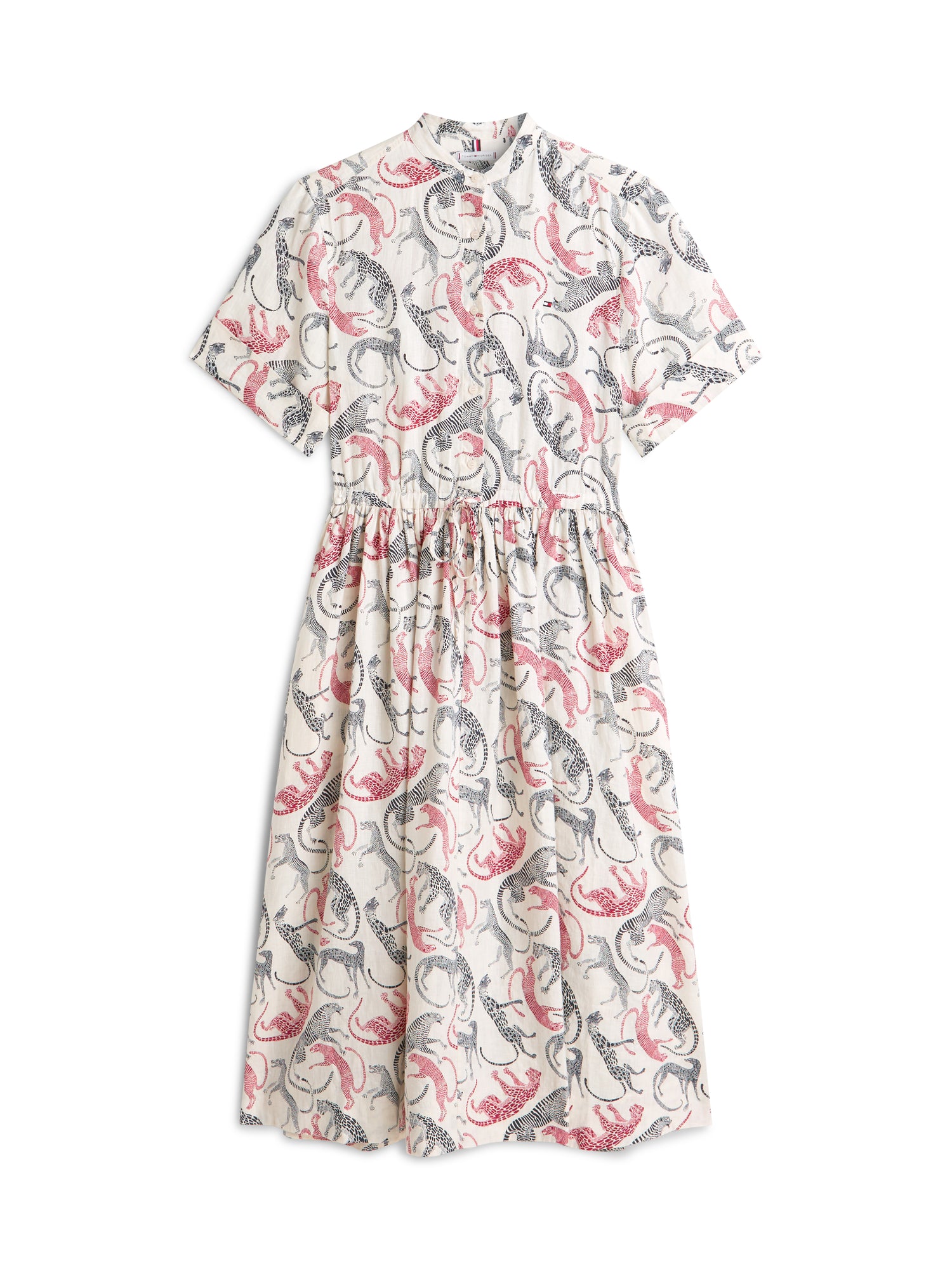 Print Pure Linen Midi Shirt Dress