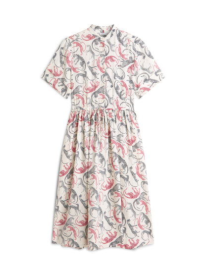 Print Pure Linen Midi Shirt Dress