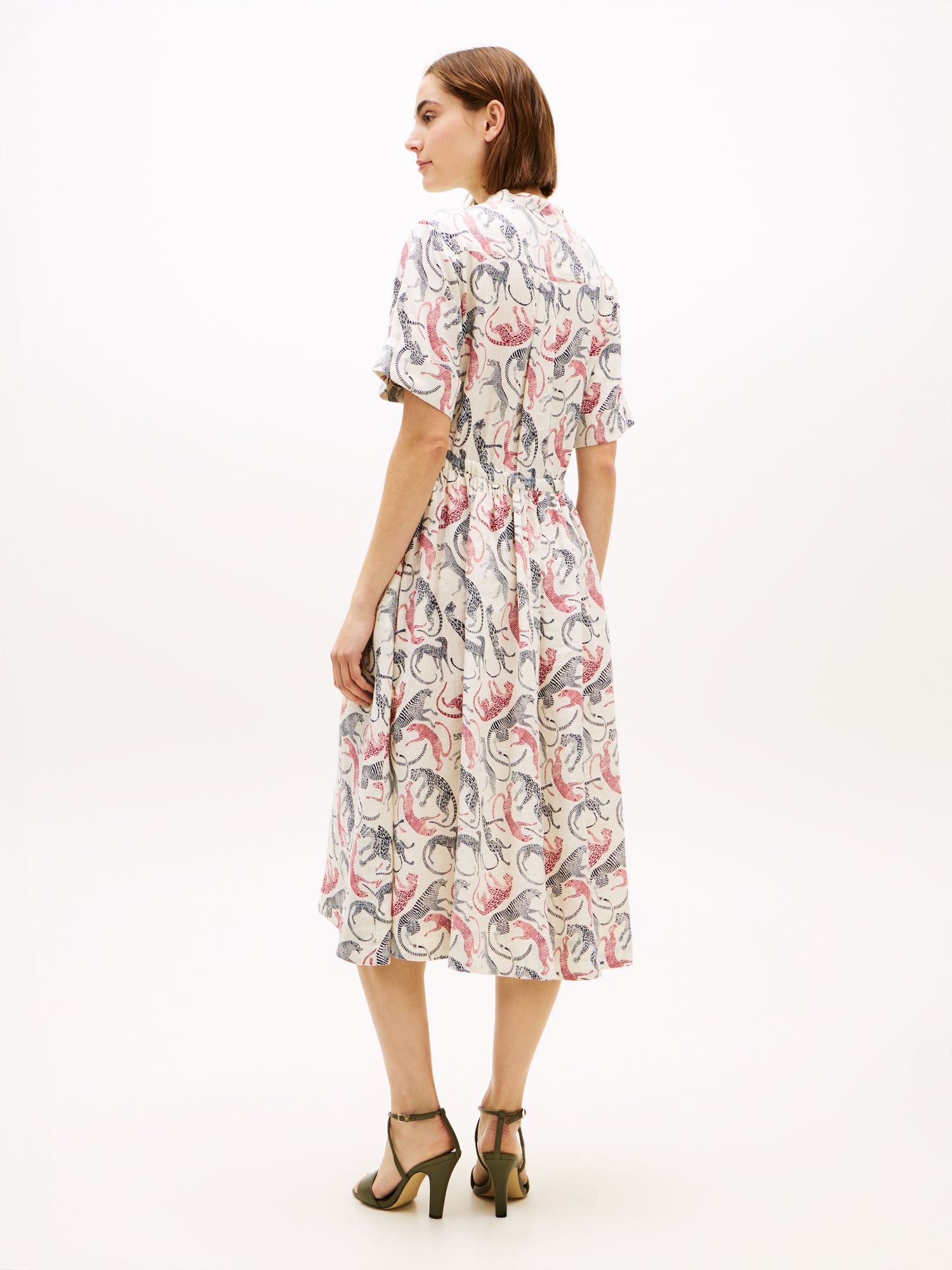 Print Pure Linen Midi Shirt Dress