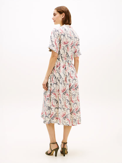 Print Pure Linen Midi Shirt Dress