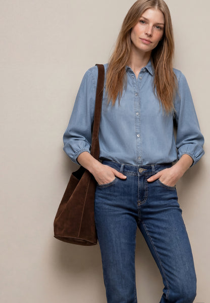 3/4-Arm Hemdbluse im Denim-Look