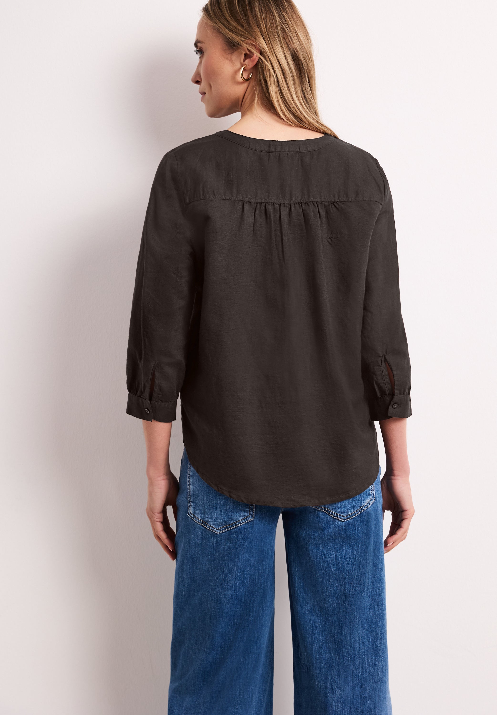 Bluse mit Split Neck aus Leinenmix