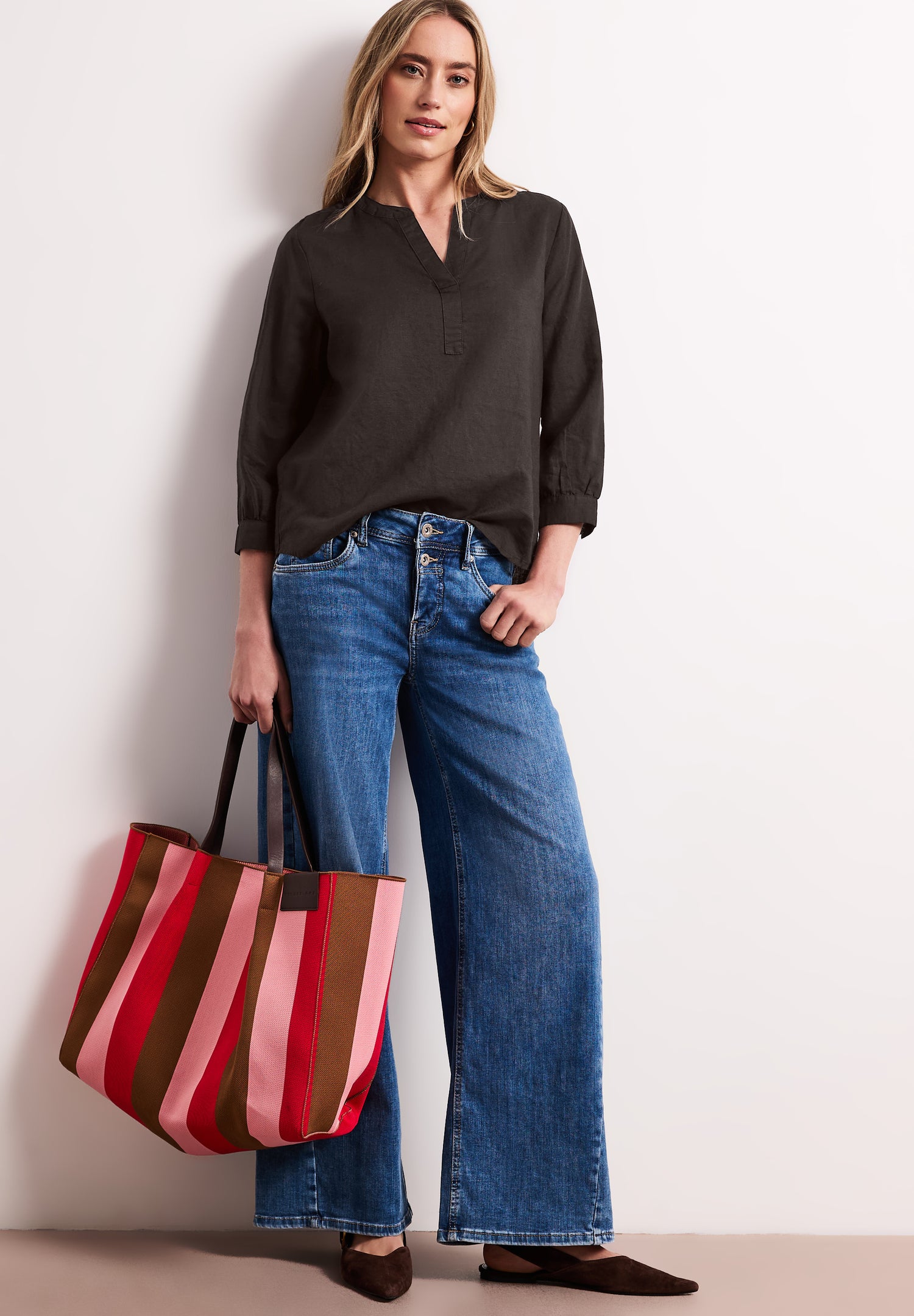 Bluse mit Split Neck aus Leinenmix