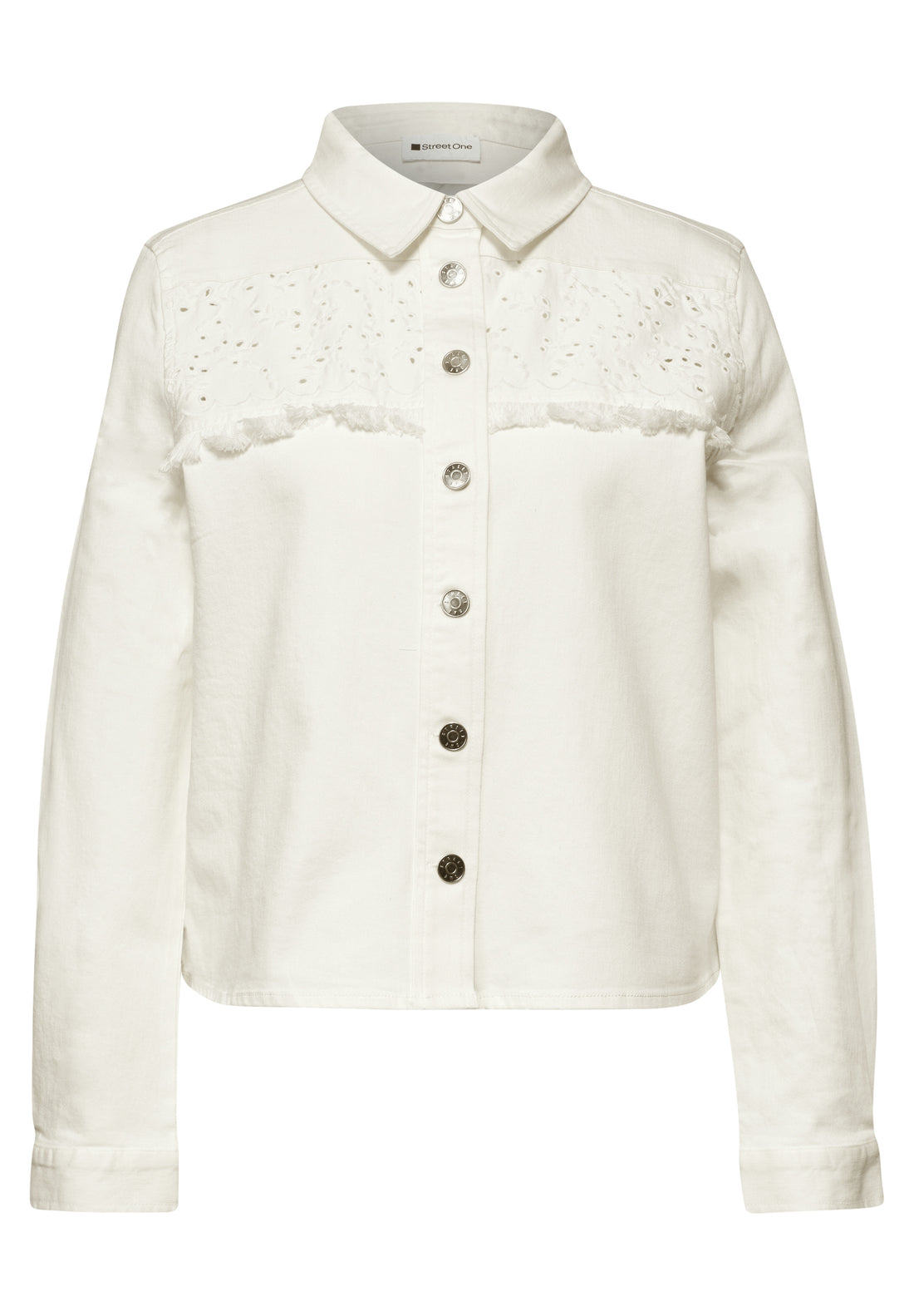 Jeansjacke mit Knopfleiste und Stickerei