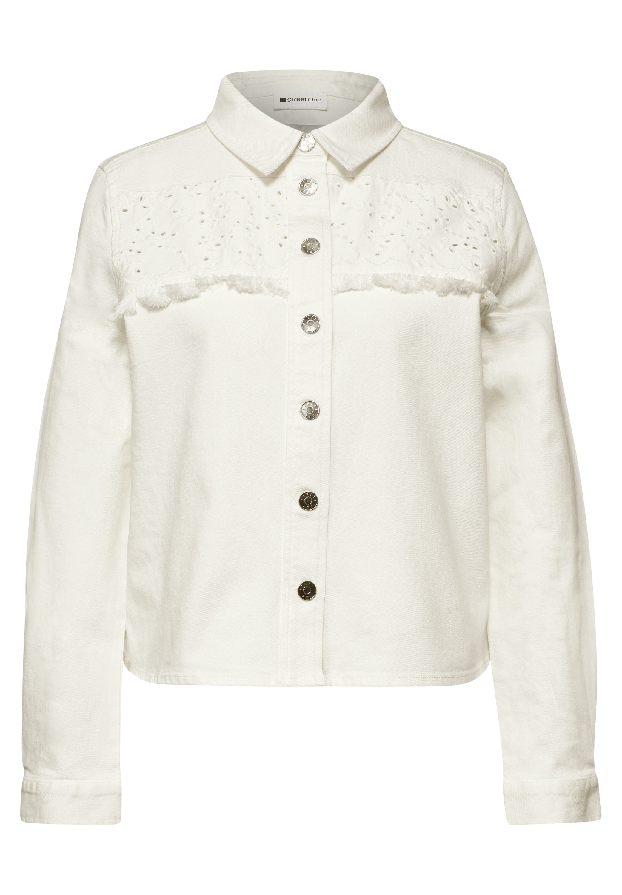 Jeansjacke mit Knopfleiste und Stickerei