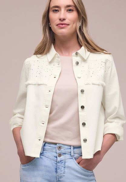 Jeansjacke mit Knopfleiste und Stickerei