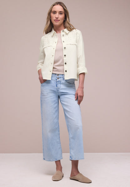 Jeansjacke mit Knopfleiste und Stickerei