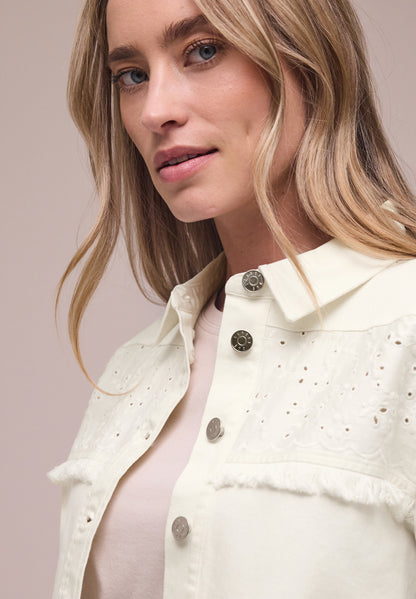 Jeansjacke mit Knopfleiste und Stickerei