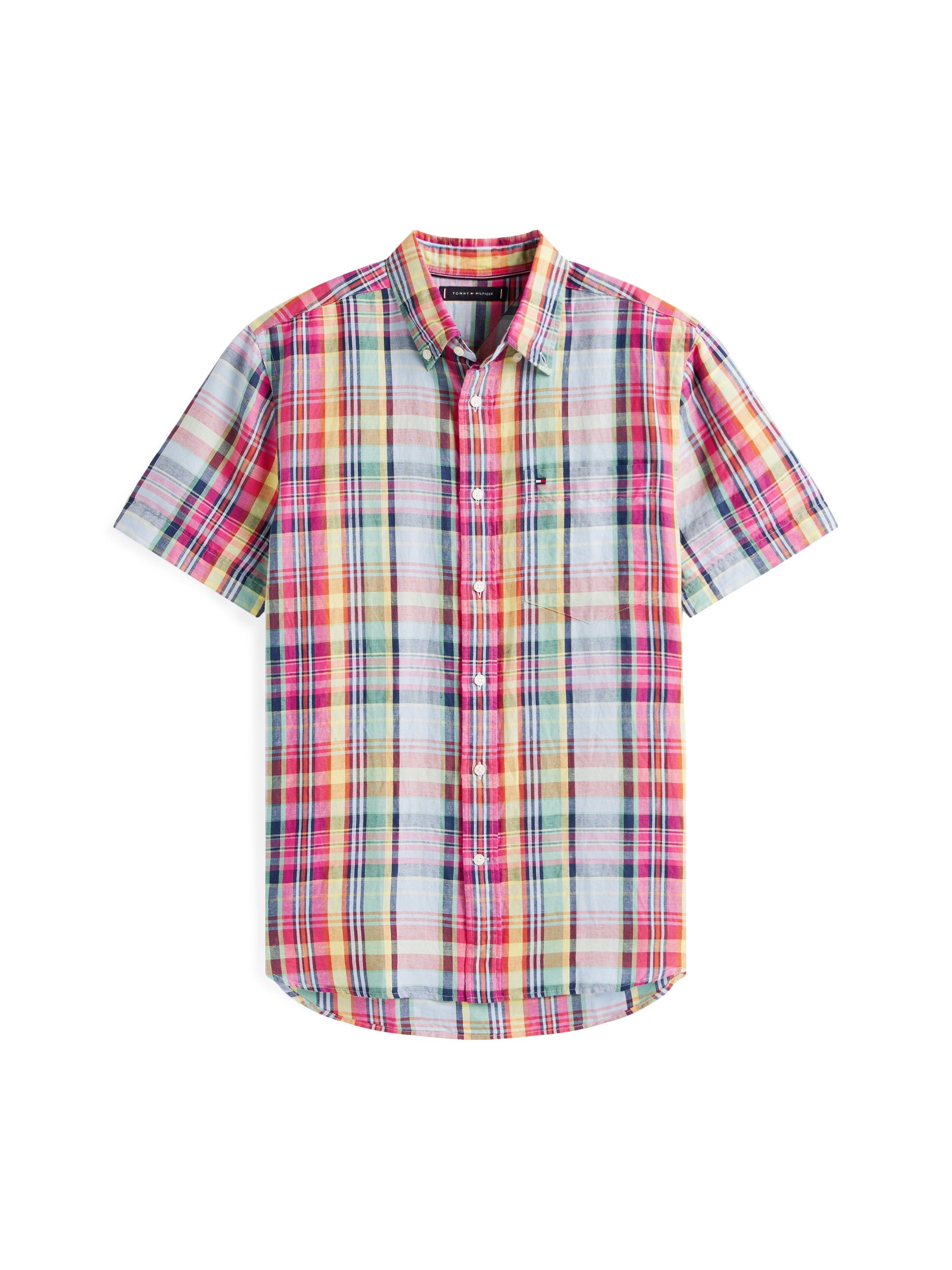 Regular Madras Linen Blend Short Sleeve Shirt
