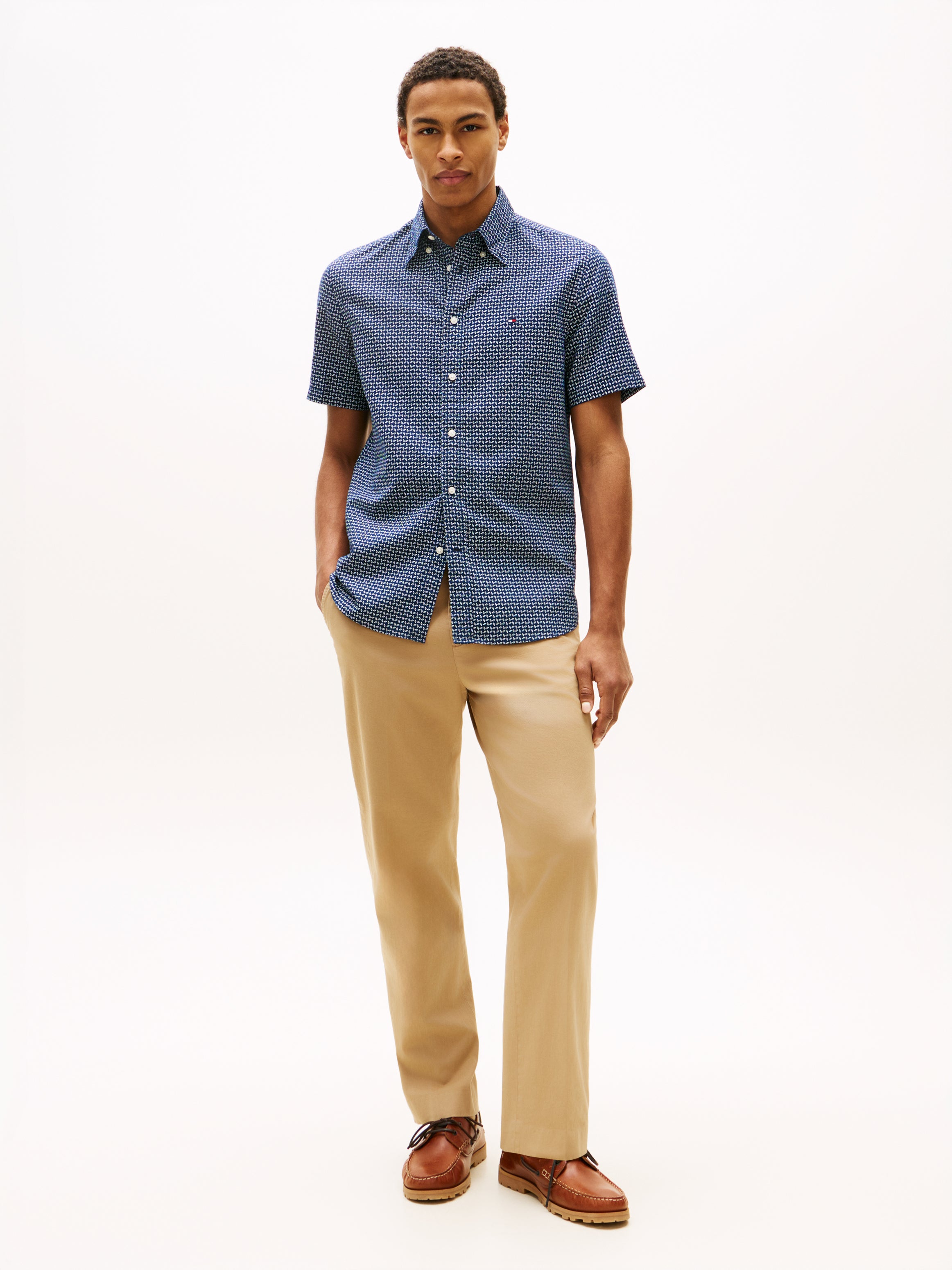 Regular Fit Linen Blend Short Sleeve Shirt